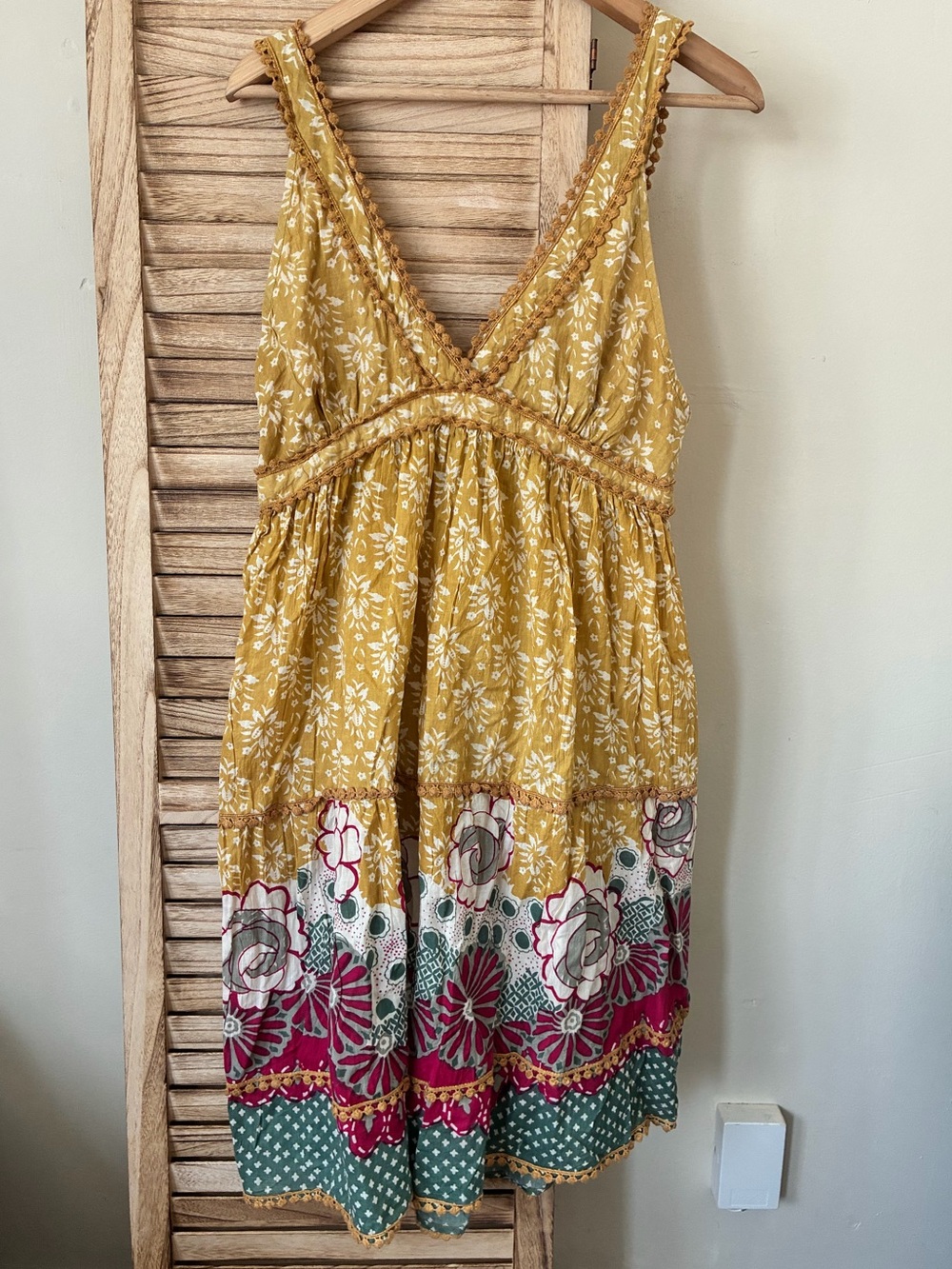 Urban Nomad Earthbound Trading Co Floral Cotton Smocked Tiered Mini Dress L/XL